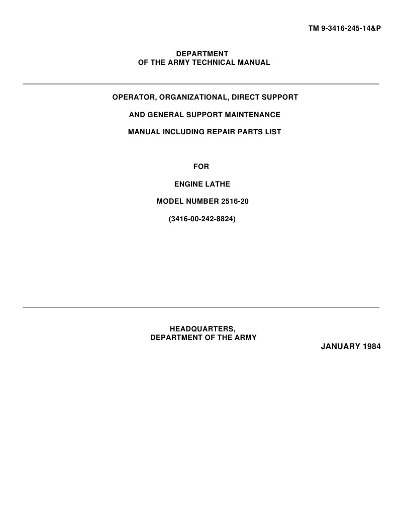 Engine Lathe Model 2516-20 Maintenance Manual