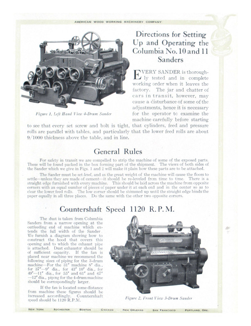 Columbia No. 10 and 11 Sanders Operating Instructions