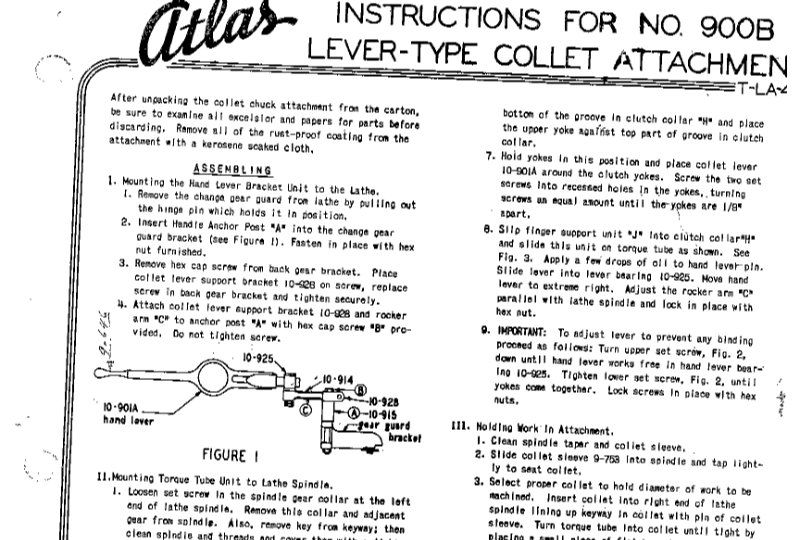 No. 900B Lever-Type Collet Attachment - Instructions