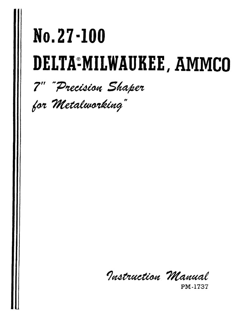 AMMCO 7-Inch Precision Metal Shaper - Instruction Manual