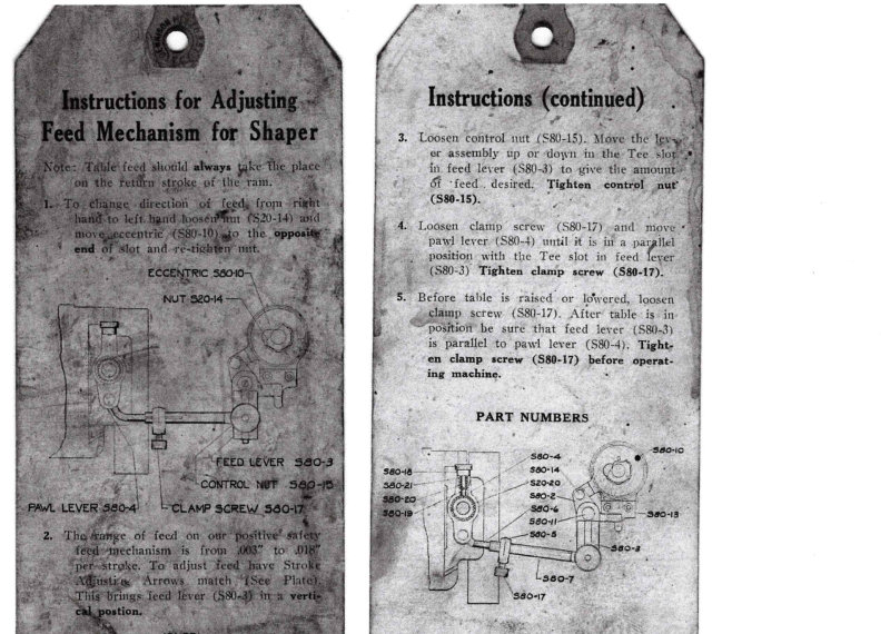 Feed Mechanism Adjustment Instructions for Shaper