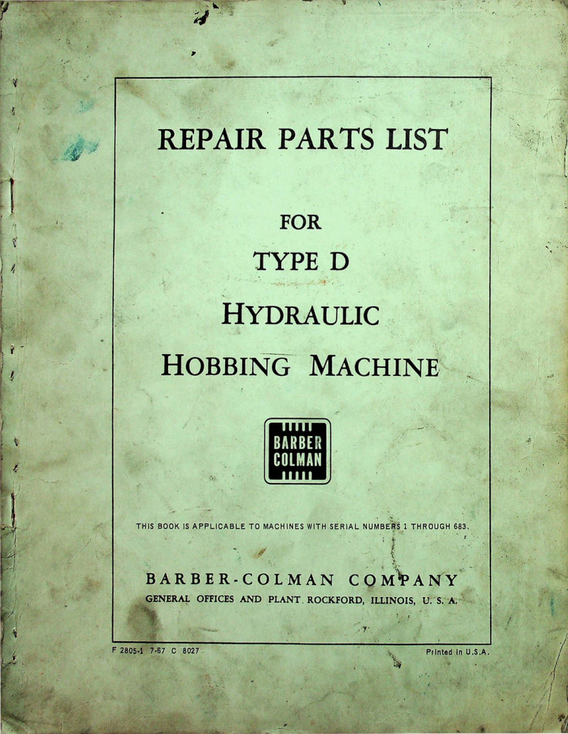 Type D Hydraulic Hobbing Machine Parts List