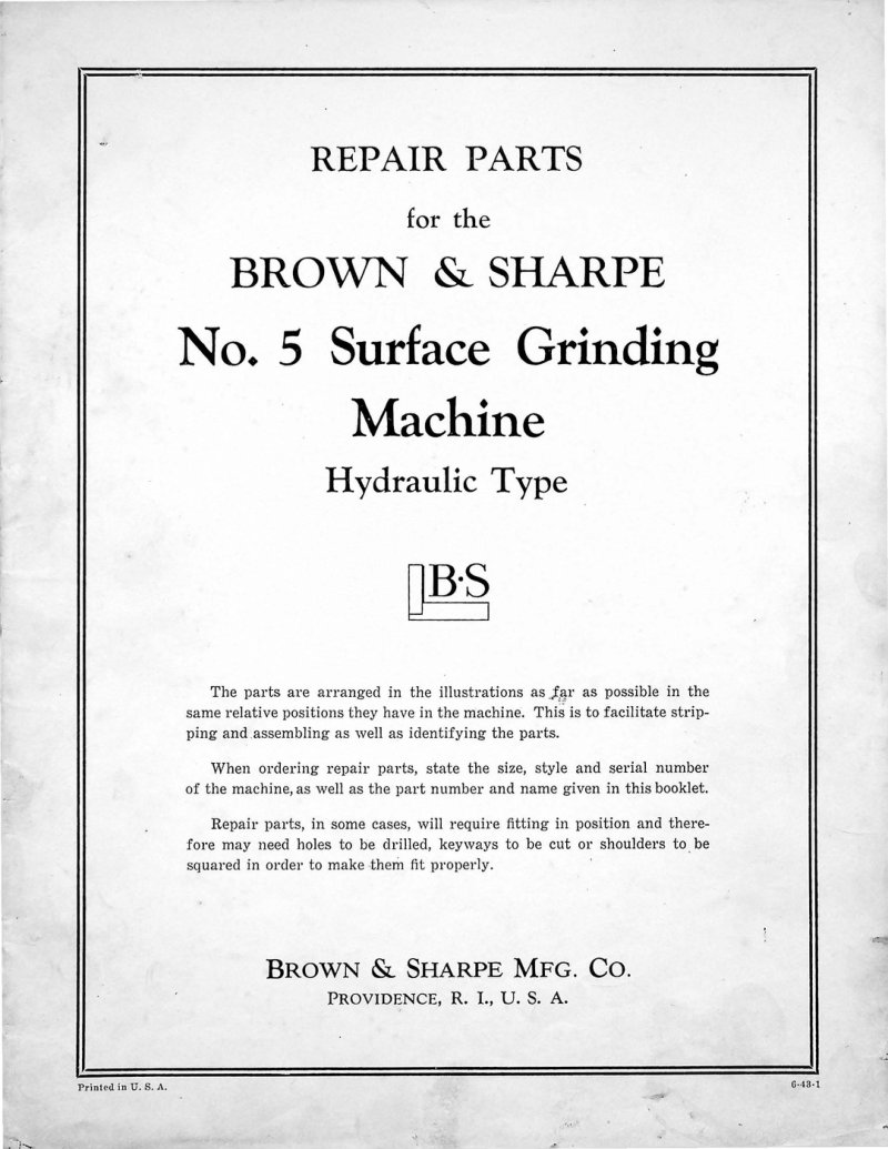No. 5 Surface Grinding Machine Parts List