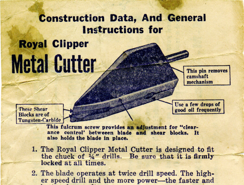 Royal Clipper Metal Cutter Technical Data