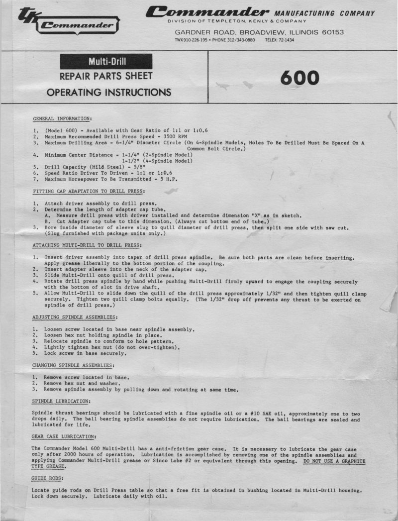 Model 600 Multi-Drill Service Manual