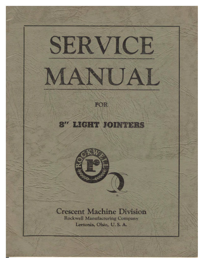 8" Light Jointer Service Manual