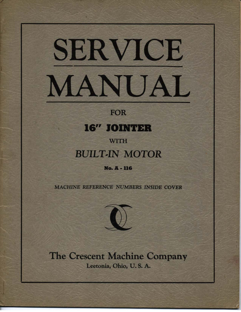 16" Jointer with Built-in Motor Service Manual