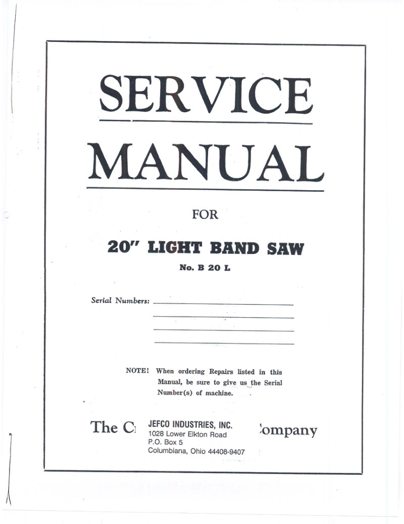 20" Light Band Saw Service Manual