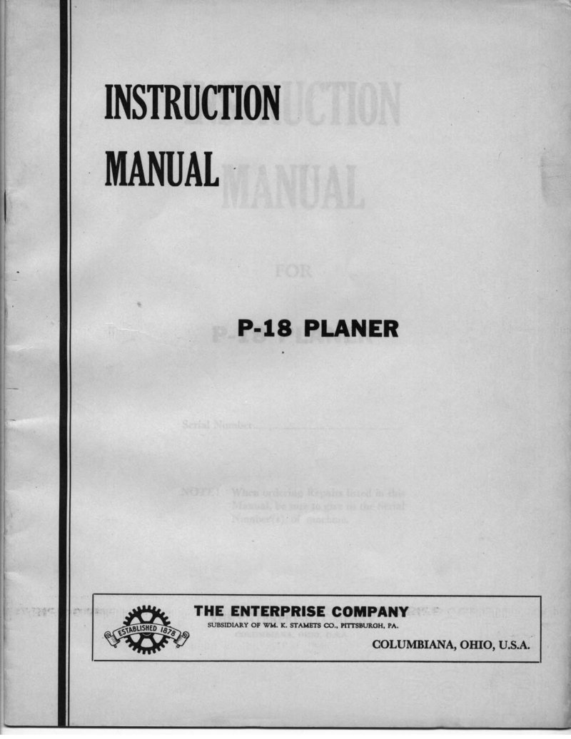 P-18 Planer Instruction Manual