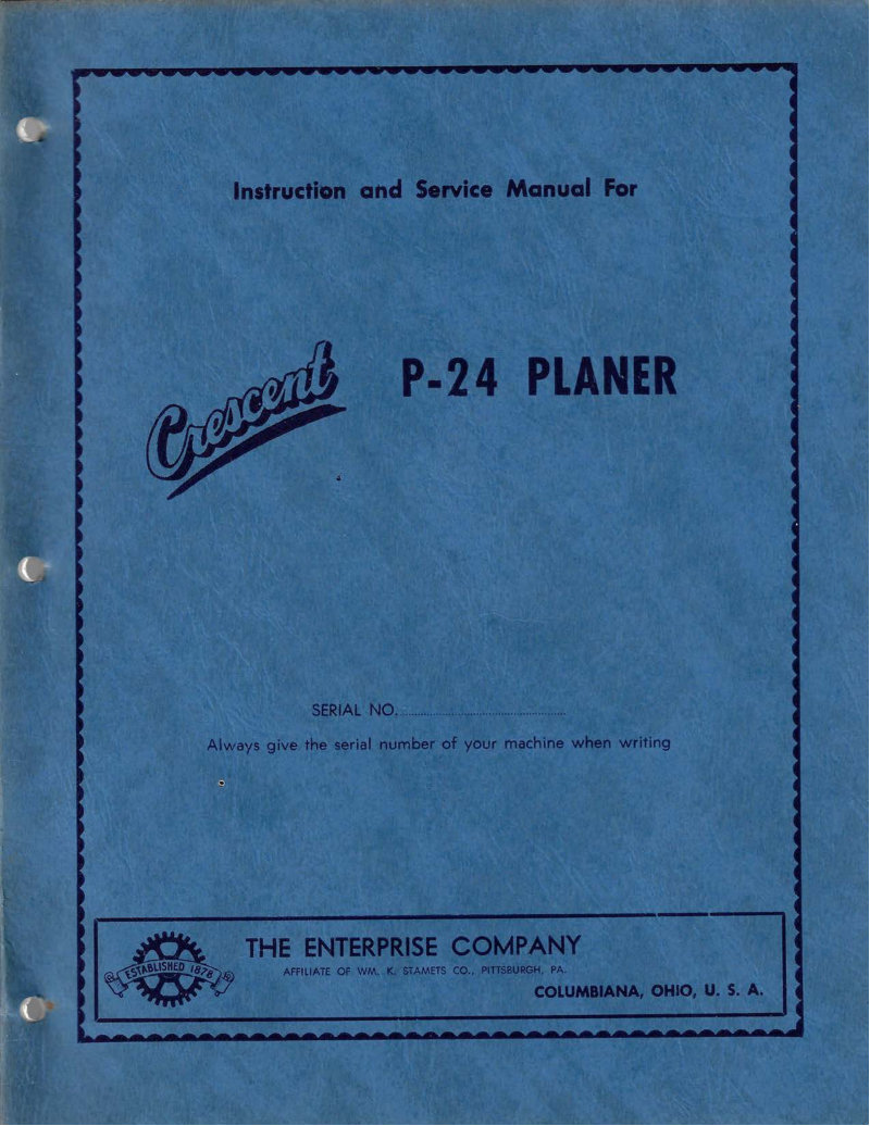 P-24 Planer Service Manual