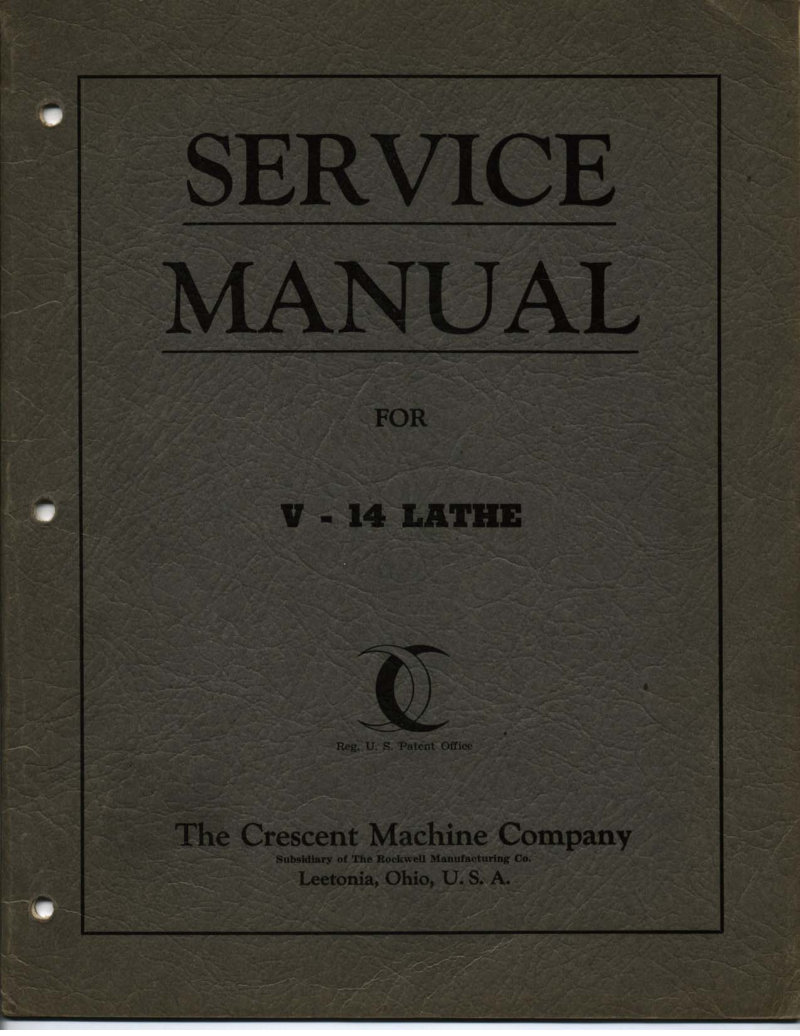 V-14 Lathe Service Manual