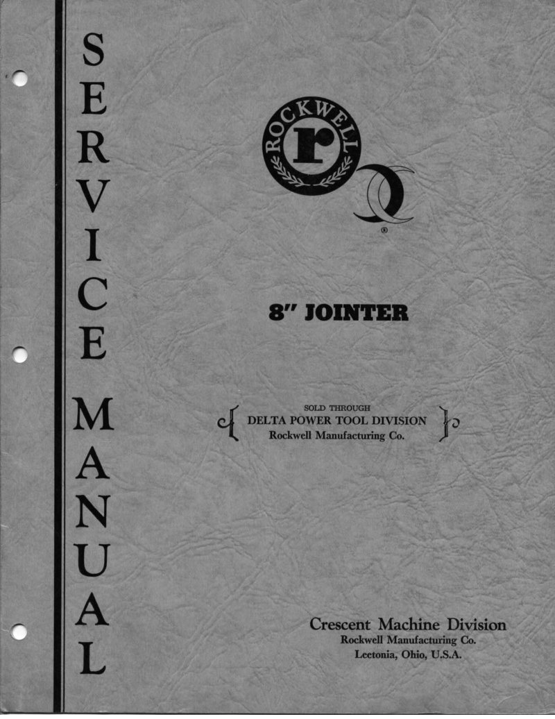 Delta-Crescent 8" Jointer Service Manual