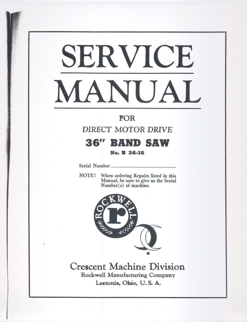 36" Band Saw B36-16 Service Manual