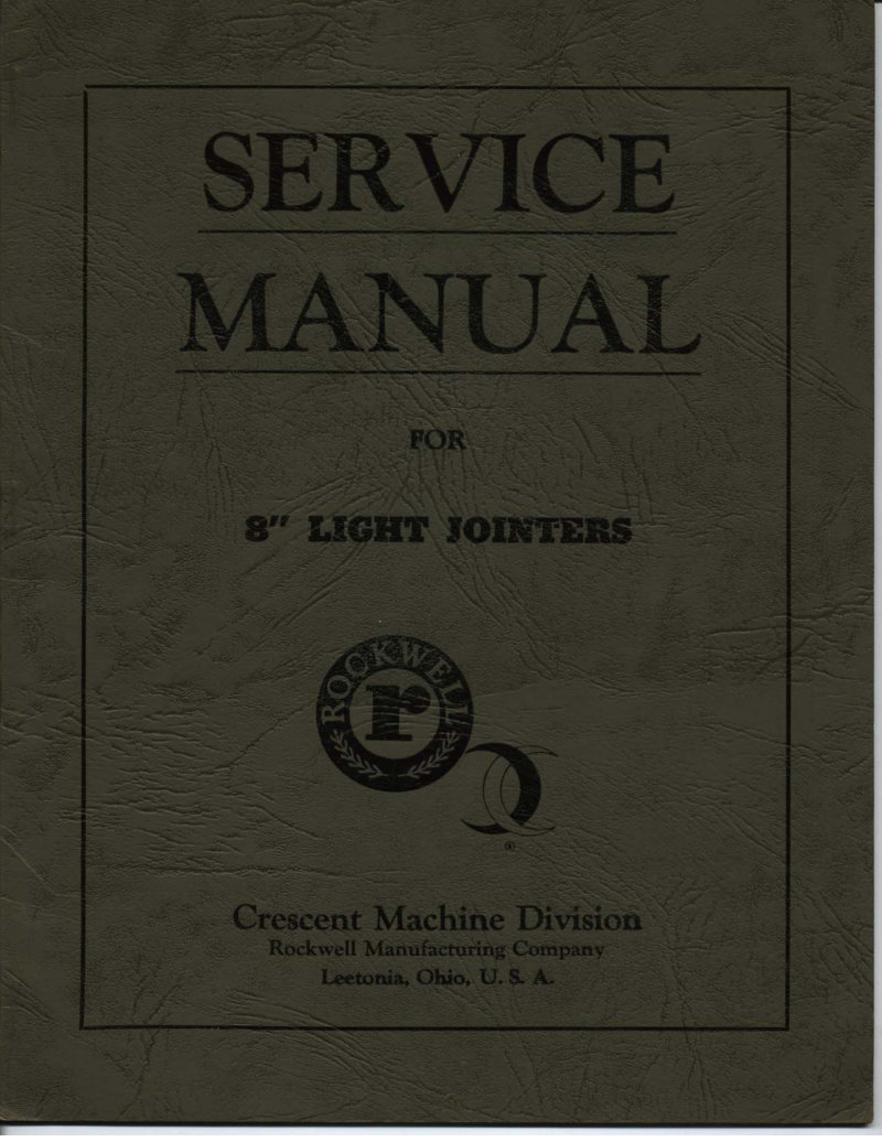 8" Light Jointer Service Manual