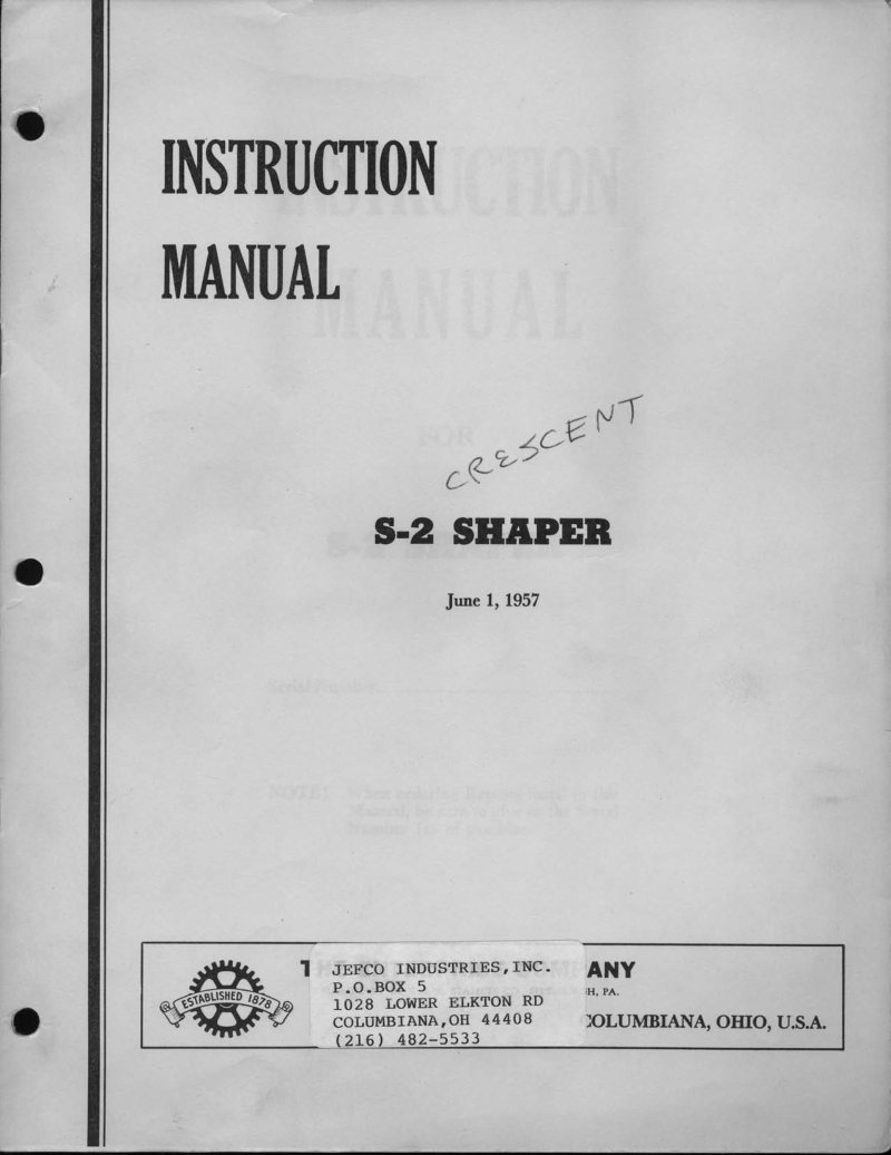 S-2 Shaper Instruction Manual
