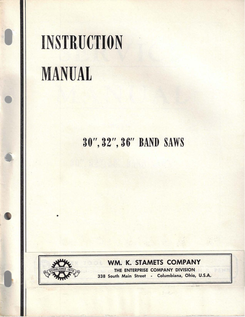 30", 32", 36" Band Saws Service Manual