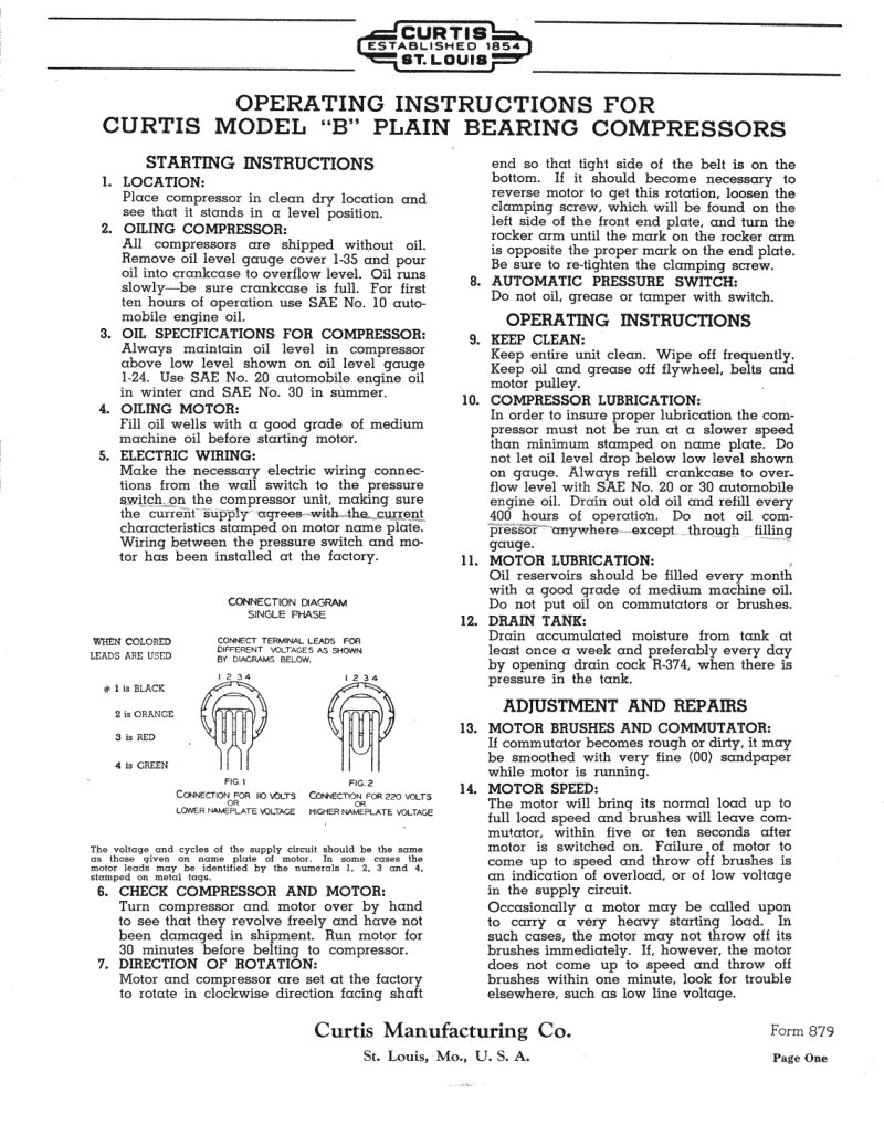 Curtis Model B Compressor Operating Manual
