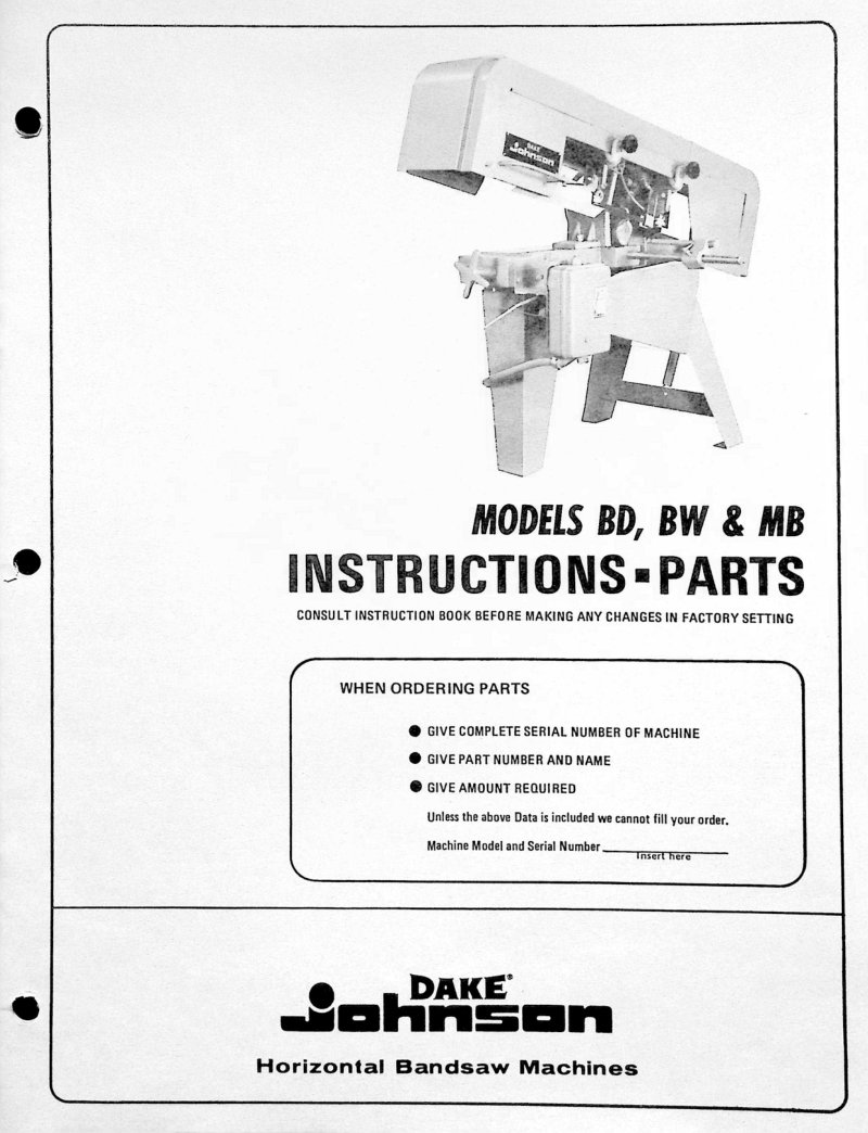 BD, BW & MB Bandsaw Instructions-Parts Manual