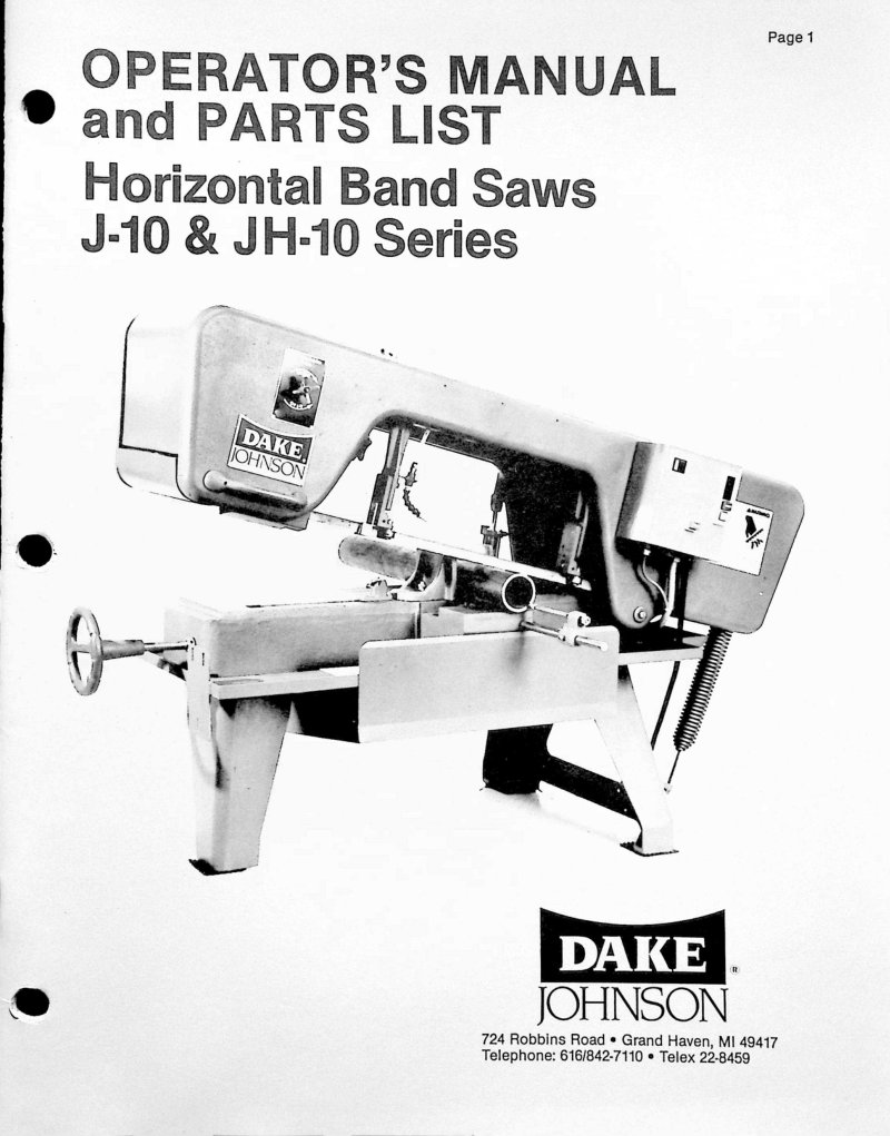 J-10 & JH-10 Band Saws Operator's Manual & Parts