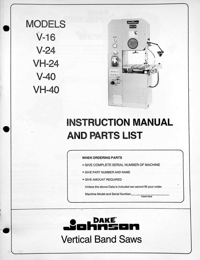 V-16/V-24/VH-24/V-40/VH-40 Band Saws Manual
