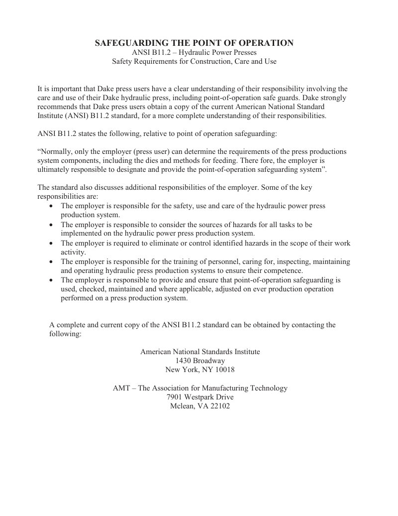 DAKE UT-10 Utility Press Service Manual
