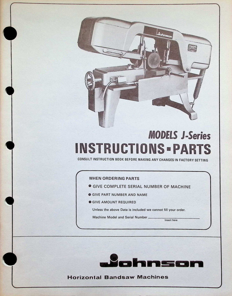 J-Series Horizontal Bandsaw Instructions & Parts