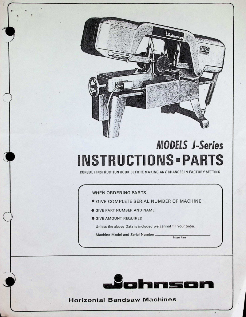 Johnson Series-J Bandsaw Instructions & Parts