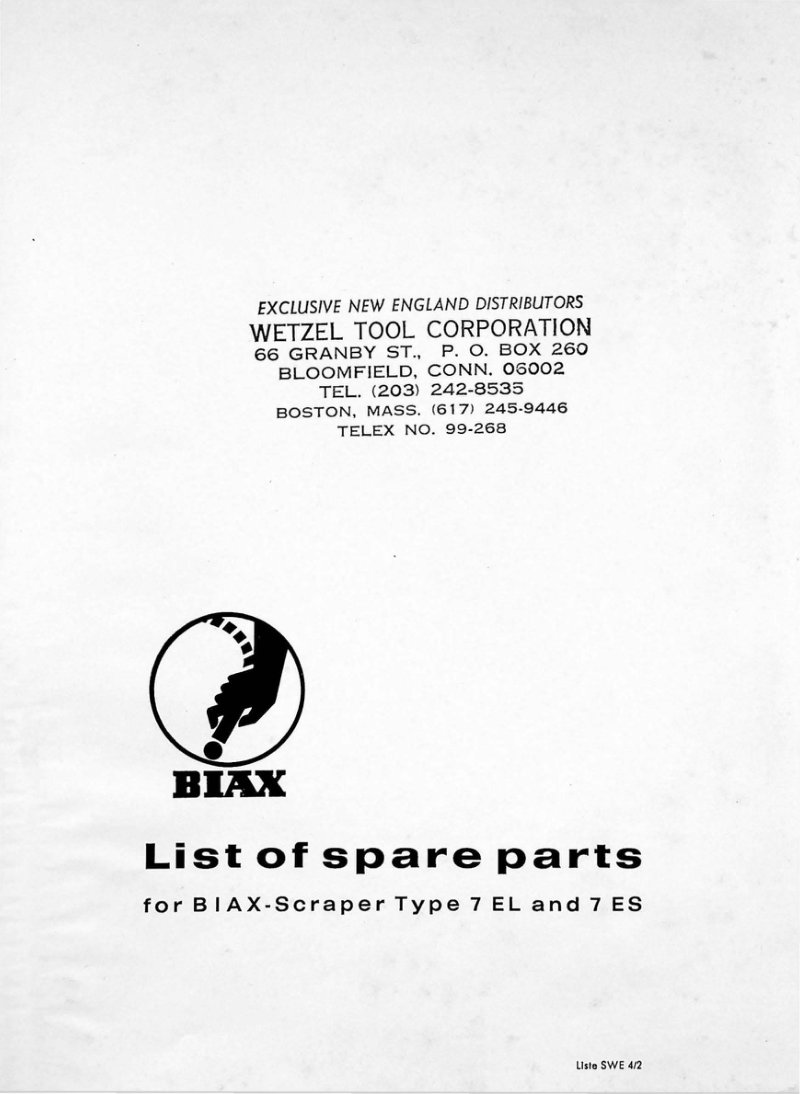 Biax Type 7EL & 7ES Scraper Parts List
