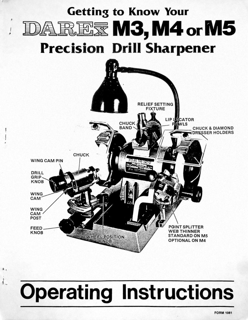 Darex M3, M4, M5 Drill Sharpener Operating Instructions