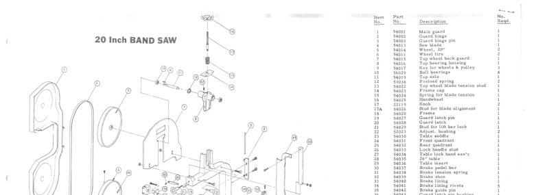 20 Inch Band Saw Parts List