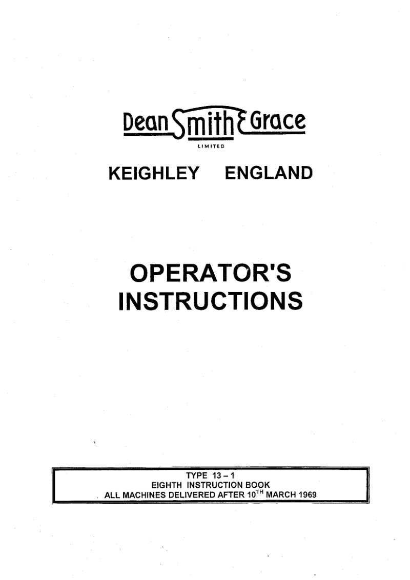 Type 13-1 Lathe Operator's Instructions Manual