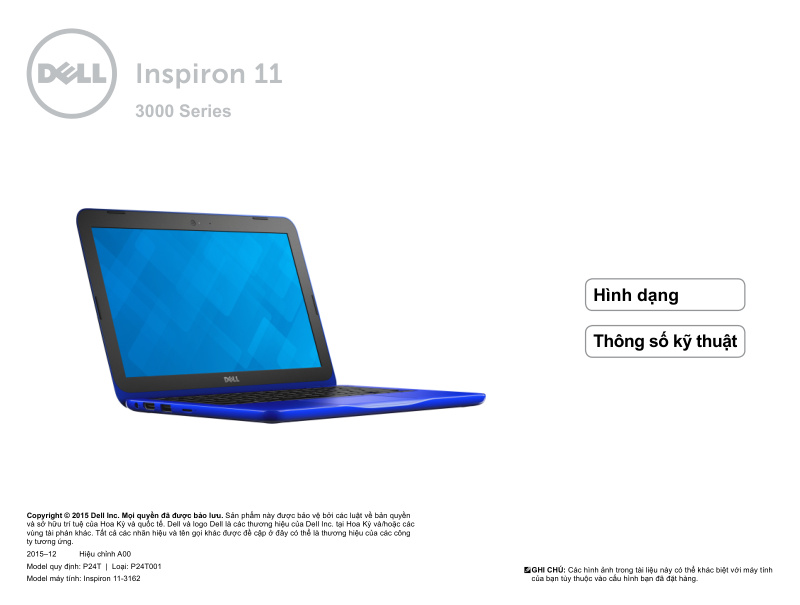 Dell Inspiron 11-3162 Setup Guide and Technical Specifications