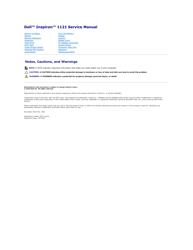 Dell Inspiron 1121 Service Manual
