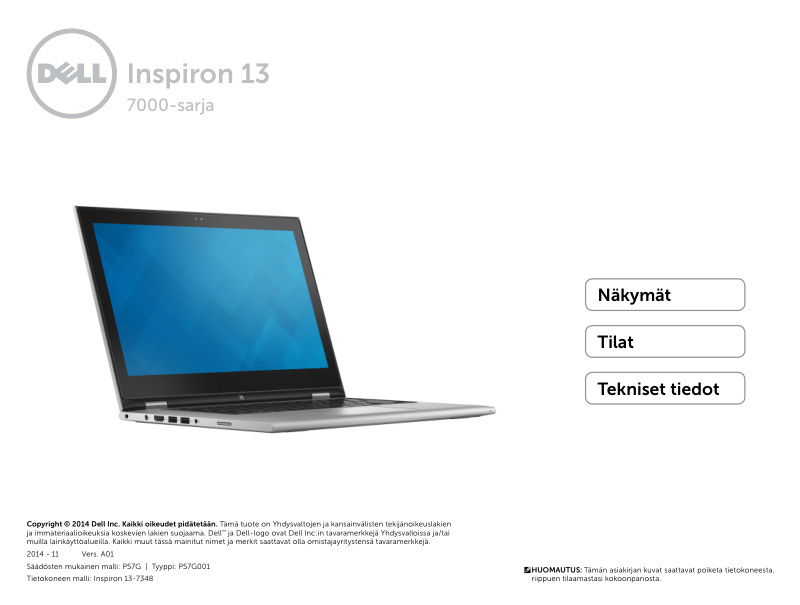 Dell Inspiron 13-7348 Setup and Technical Specifications