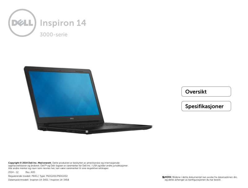 Dell Inspiron 14 3451/3458 Overview and Specifications