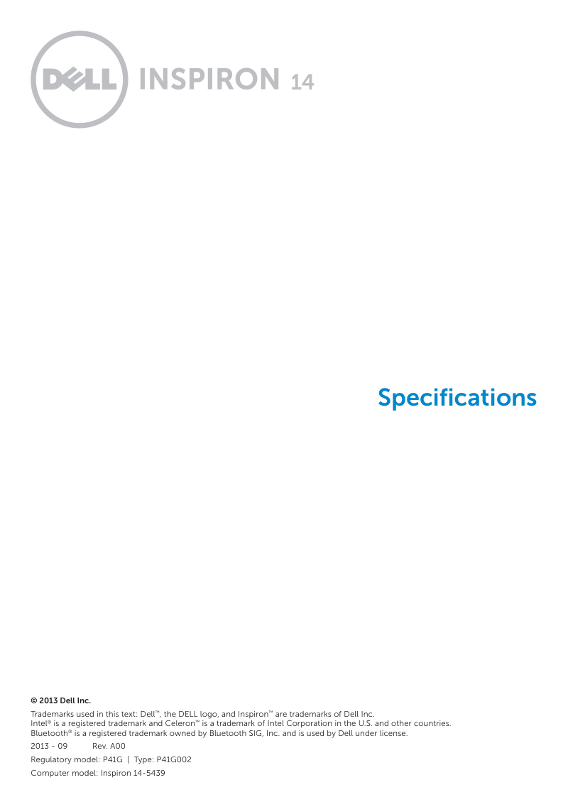 Dell Inspiron 14-5439 Specifications