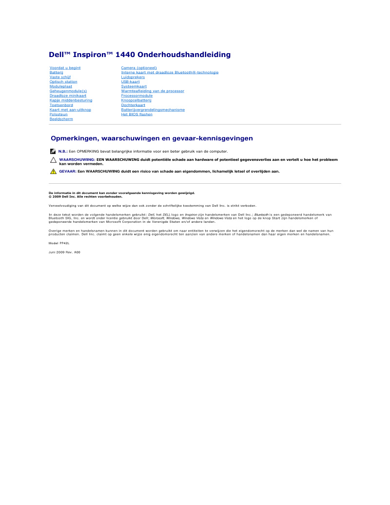 Dell Inspiron 1440 Maintenance Manual