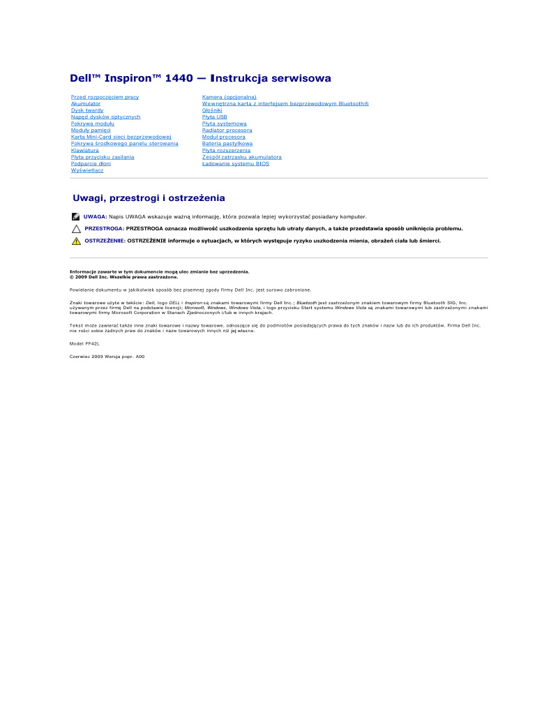 Dell Inspiron 1440 Service Manual