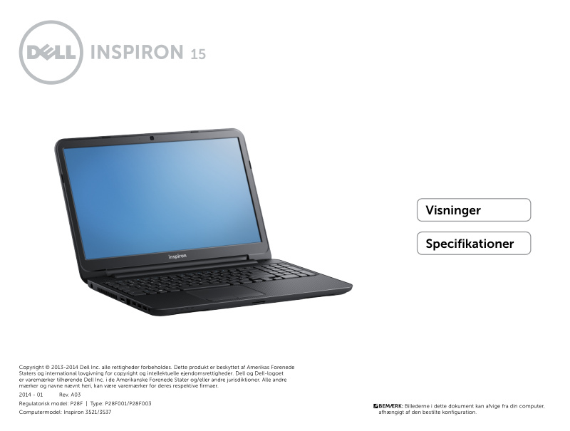 Dell Inspiron 15 Quick Start and Specifications