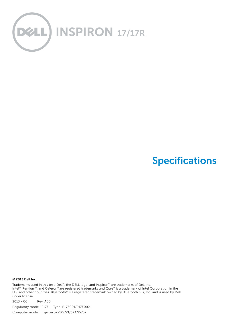Dell Inspiron 17/17R Specifications