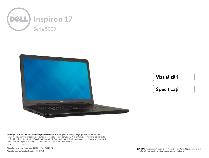 Dell Inspiron 17-5758 Setup and Specifications