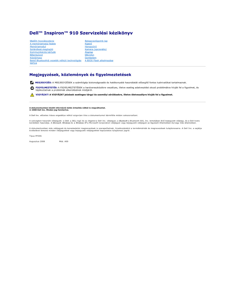 Dell Inspiron 910 Service Manual