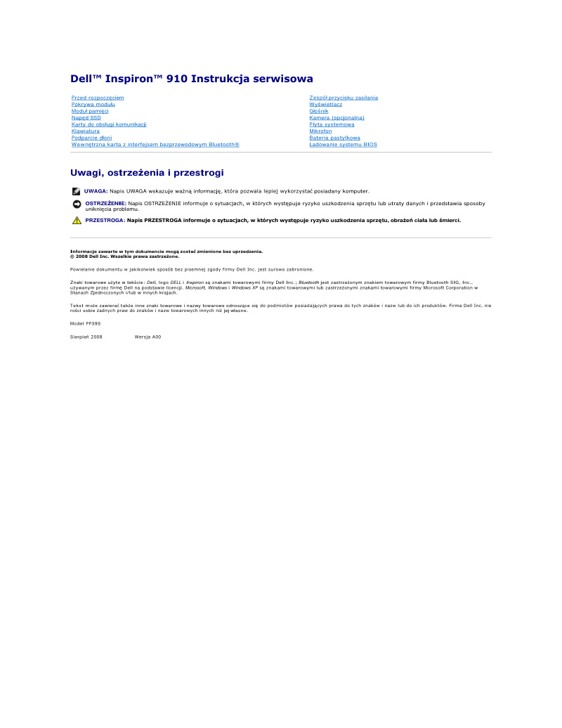 Dell Inspiron 910 Service Manual