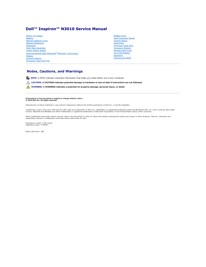 Dell Inspiron N3010 Service Manual