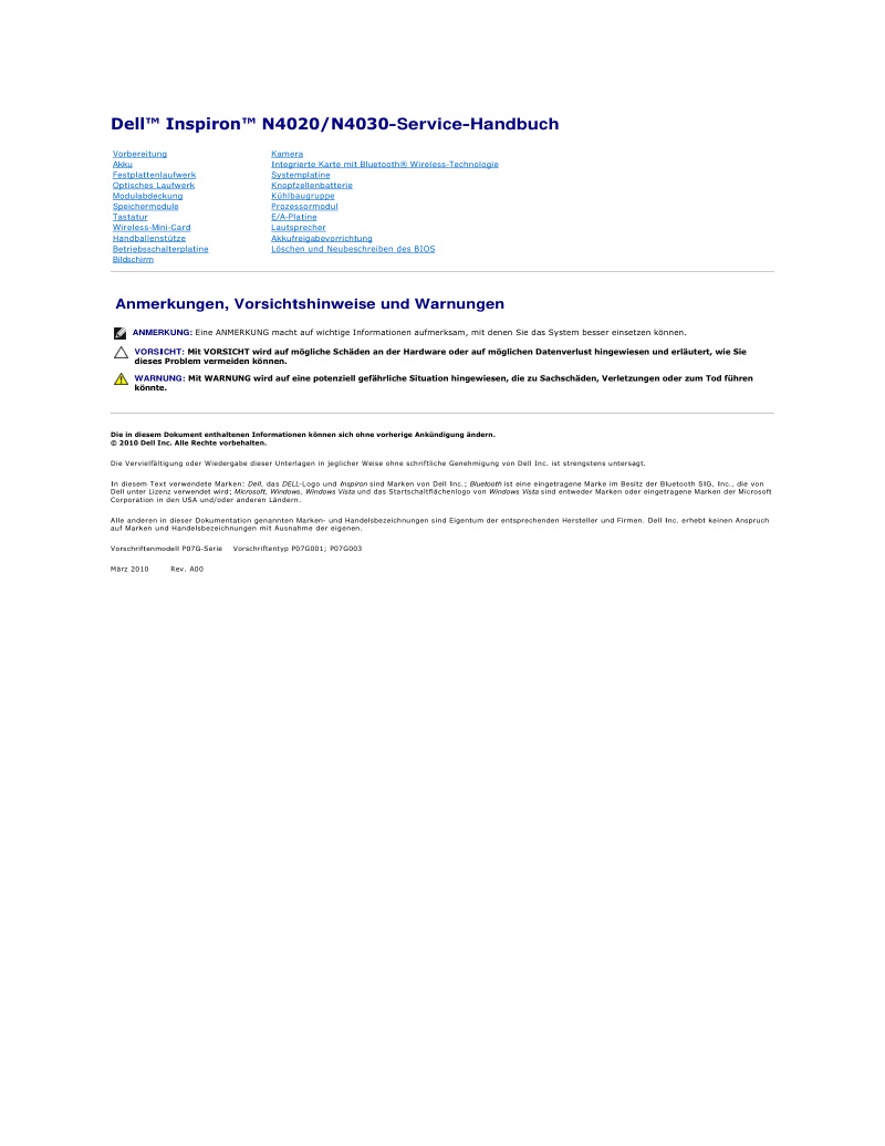 Dell Inspiron N4020/N4030 Service Manual
