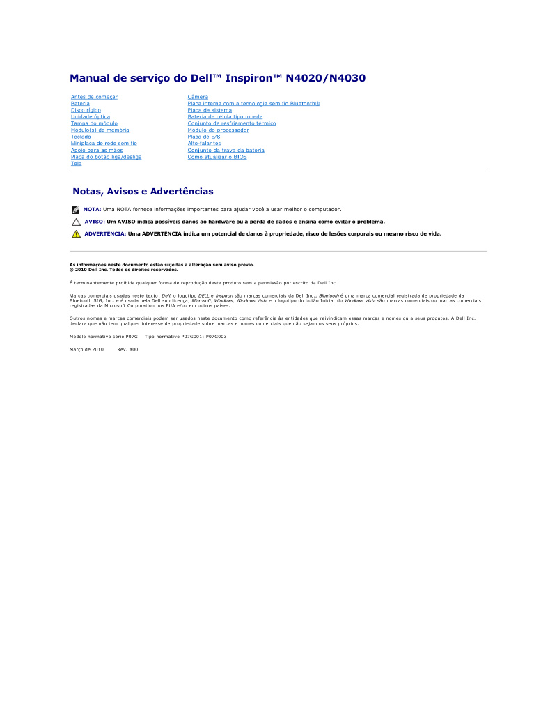 Dell Inspiron N4020/N4030 Service Manual
