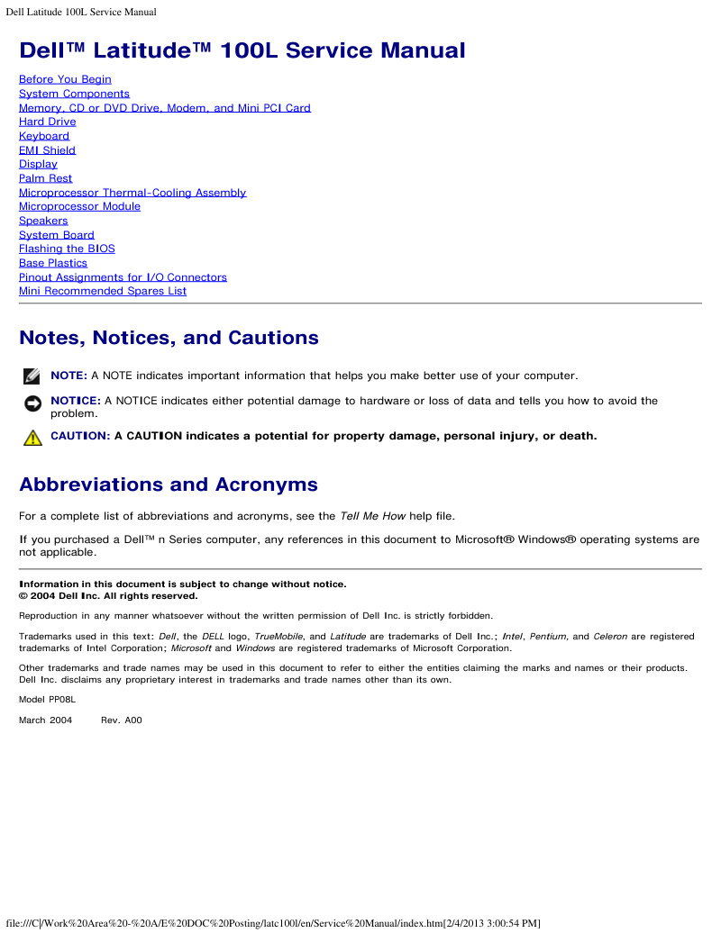 Dell Latitude 100L Service Manual