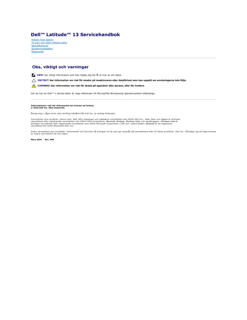 Dell Latitude 13 Service Handbook