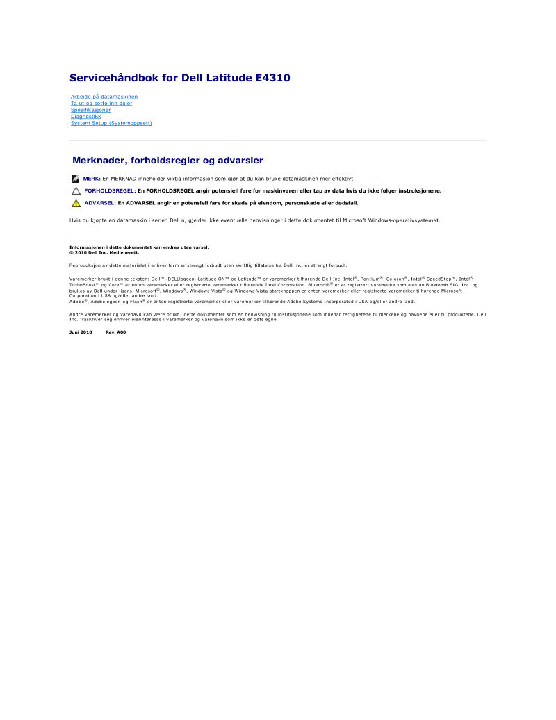 Dell Latitude E4310 Service Manual