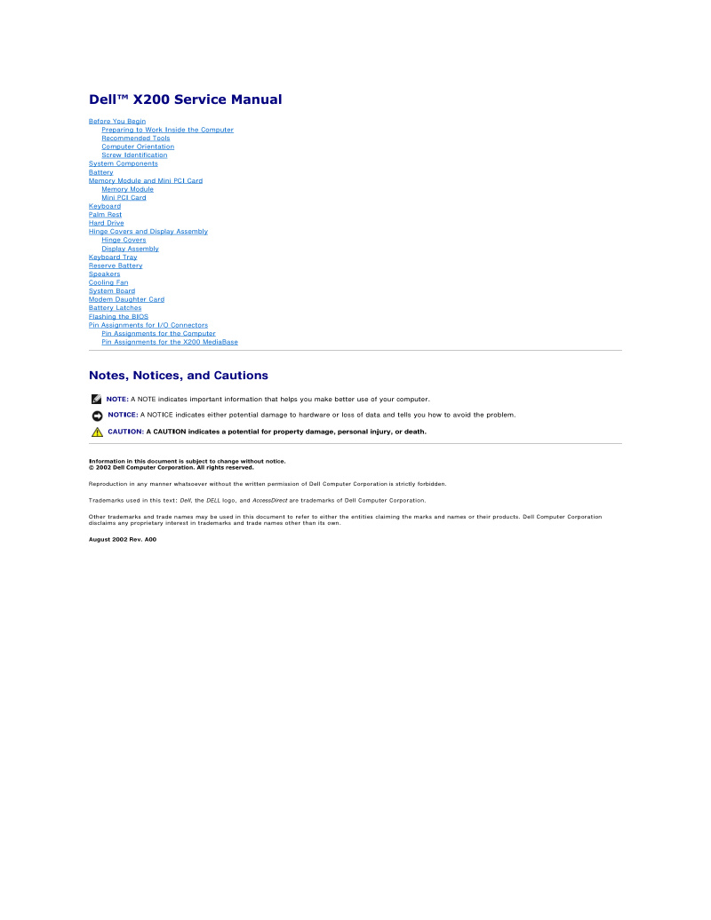 Dell X200 Service Manual